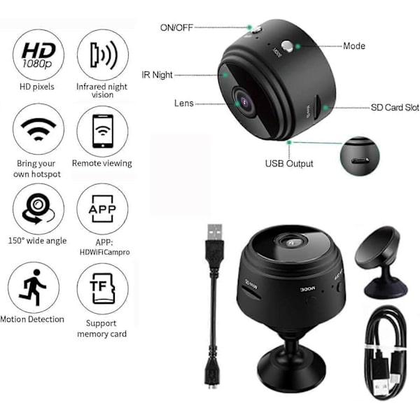 Mini Magnetisk Mini Säkerhetskamera, Mini Säkerhetskamera Utomhus, Mini 1080p HD