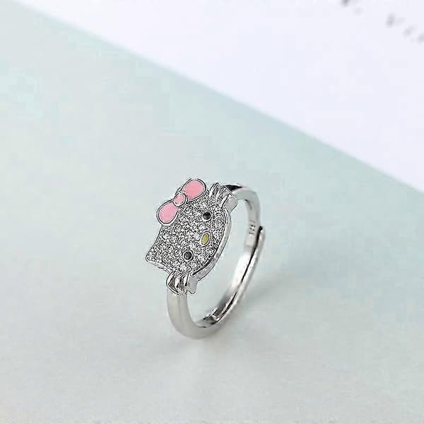 Ring, Vitguld Fluga Hello Kitty Ring Flerfärgad Cubic Zirconia Halsband Mode Smycken rosa
