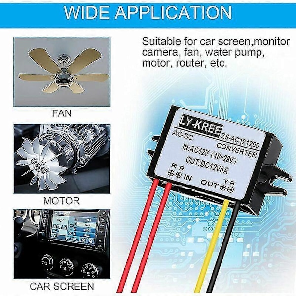 AC-DC Strömkonverter AC 12V (10-28V) till DC 12V Spänningsomvandlare Modul Spänningsregulator AC till DC Spänningsomvandlare, IP68 Vattentät (3A)