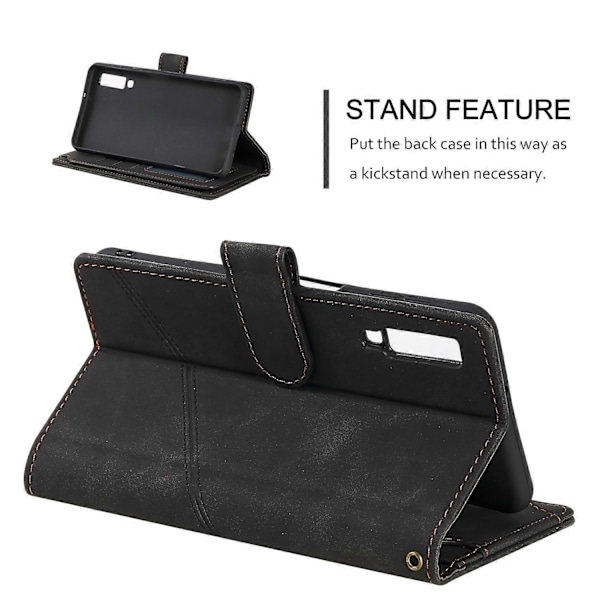 Til Samsung Galaxy A7 2018 Hudfølelse Business Horisontal Flip PU Læder Etui med Holder & Multi-Kort Slots & Pung & Lanyard & Fotoramme