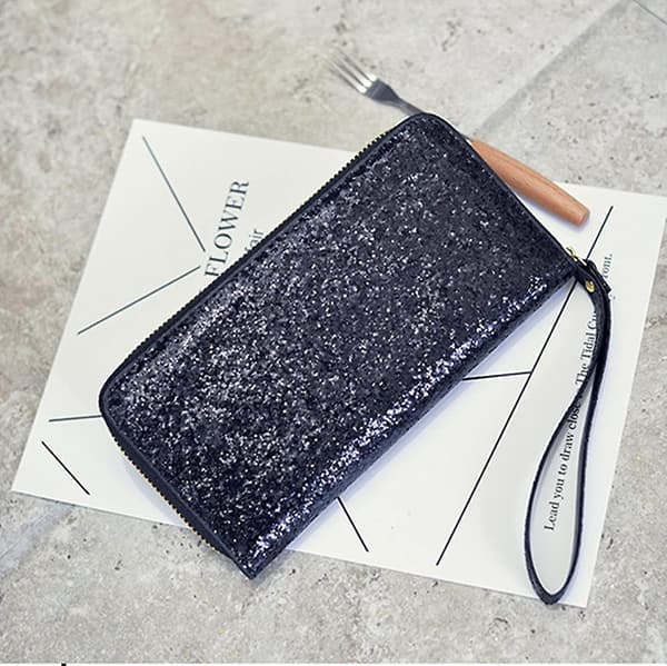 Kvinders Sequined Pung Casual 2-fold Lang Møntpung (sort)