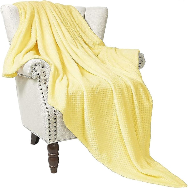 Vaffelteksturert Ekstra Stort Fleecepledd, Supermykt og Varmt Kastepledd for Sofa og Seng (Lys gul, 127*178cm) - Koselig, Fuzzy og Lettvektig