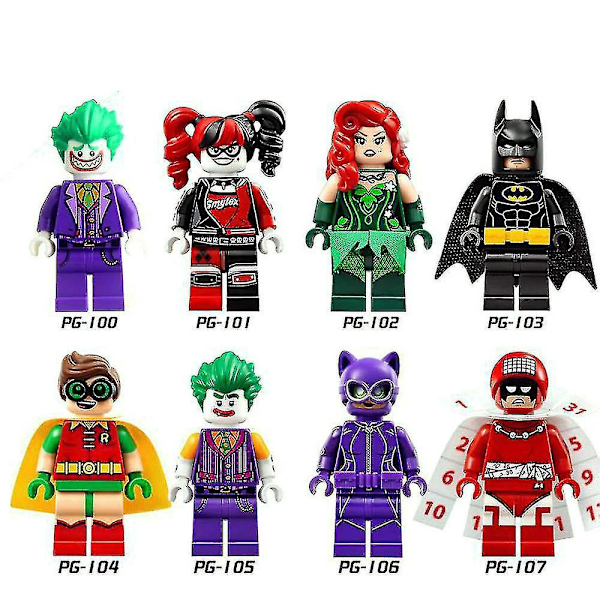 8 kpl/setti Superhero-sarjan toimintahahmoja rakennuspalikoista, Clown Batman Harley Quinn kokoonpantavissa minifiguureissa, keräilyleluja lapsille ja faneille lahjaksi