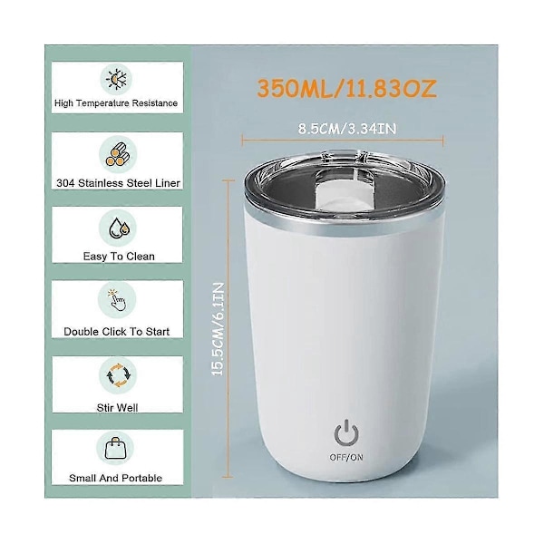 Selvrørende Krus, Elektrisk Blandekop 350ml Magnetisk Rørekop Genopladelig Auto Magnetisk Krus S