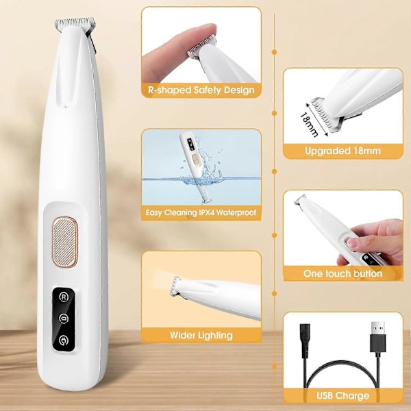 Hundeklo-trimmer, Uppgraderad 18mm Blad Vattentät Mikro Precision Trimmer, Elektrisk Hundklippare för Pälsvård, Laddbar Rakapparat för Tassar, E