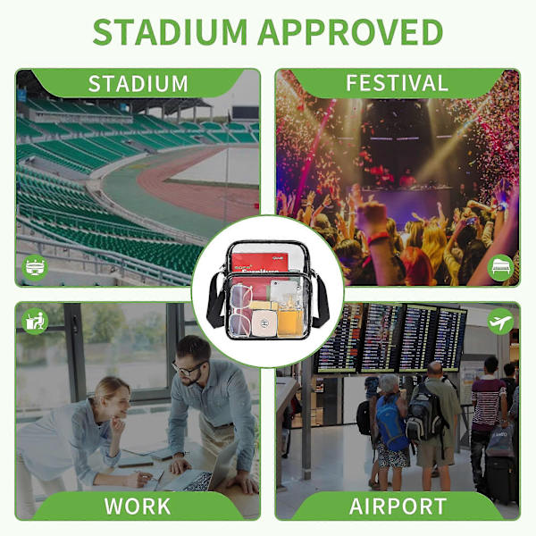 Godkänd Transparent Väska för Stadion, Transparent Axelväska för Konsert, Sport, Arbetsevenemang, Resor, Skola