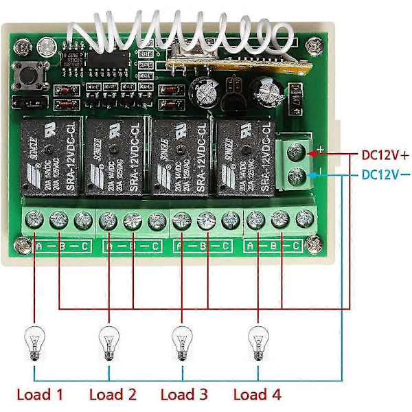 433 MHz langaton DC 12 V 4-kanavainen kauko-ohjain pitkän matkan RF-relekytkin 2 lähetintä + 1 vastaanotin autotallin oveen