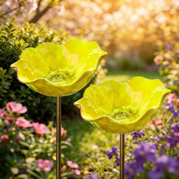 Fugledrikker - 14*14*65cm - Legeringsmateriale - Elegant Blomsterform - Hagedekorasjoner - Kjæledyrtilbehør - Gul