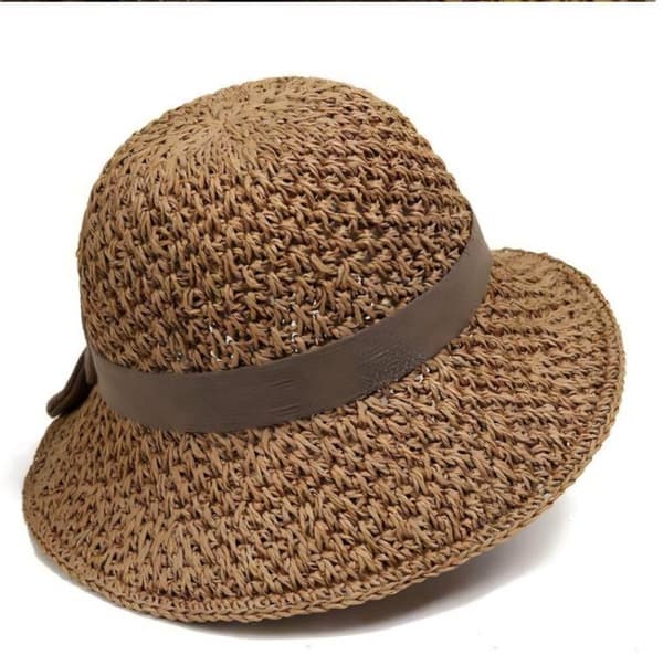 Solhat med sløjfe - Passer til hovedstørrelse 56-58 cm - Strandhat til kvinder - Hat til strandferie - Sammenfoldelig - UV-beskyttende solhat - Sommer