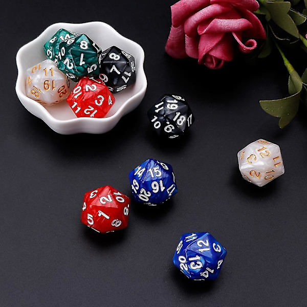 20-sivuinen D20 Polyhedral-noppasetti roolipeleille - 10 kpl