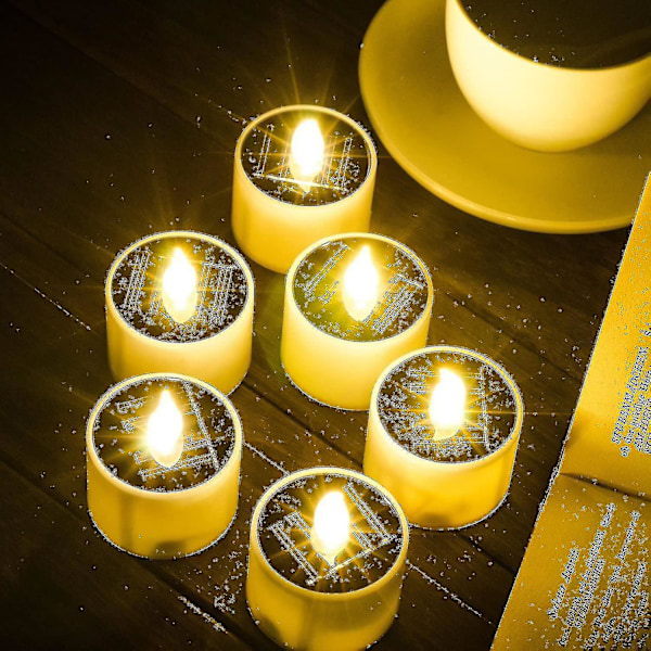 6 stk. Solcelled Teelys Udendørs Lys Flammeløse Flimrende IP65 Vandafvisende Genopladelige LED Lys Med Skumring Til Daggry Sensor Til Lanterne Have Lejr