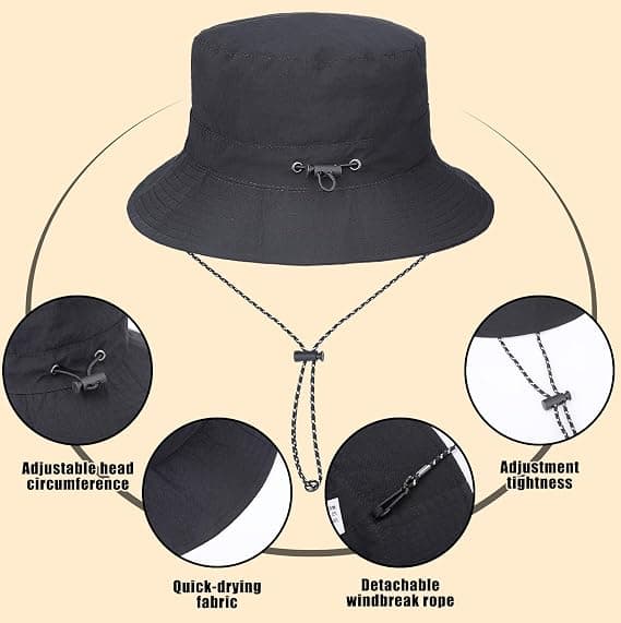 Fiskerhat, Vandtæt Solbeskyttelse, Justerbar Størrelse 56-58cm, Unisex Voksne, Sort
