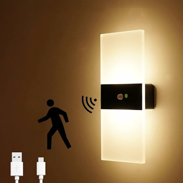 LED-sensorvæglampe, USB-opladelig, batteridrevet trådløs LED-væglampe med bevægelsessensor, væglamper indendørs automatisk tænd/sluk Yixiang