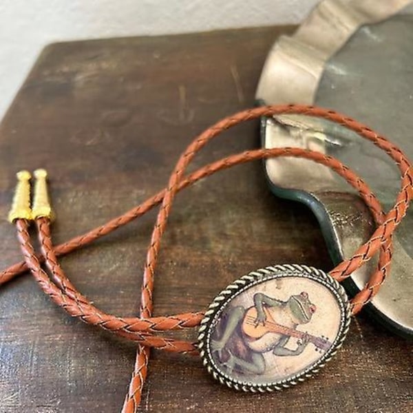 Banjo Frog Bolo Tie, Western Cowboy Bolo Tie for Men, Western Banjo Tie Denim Tie Accessories