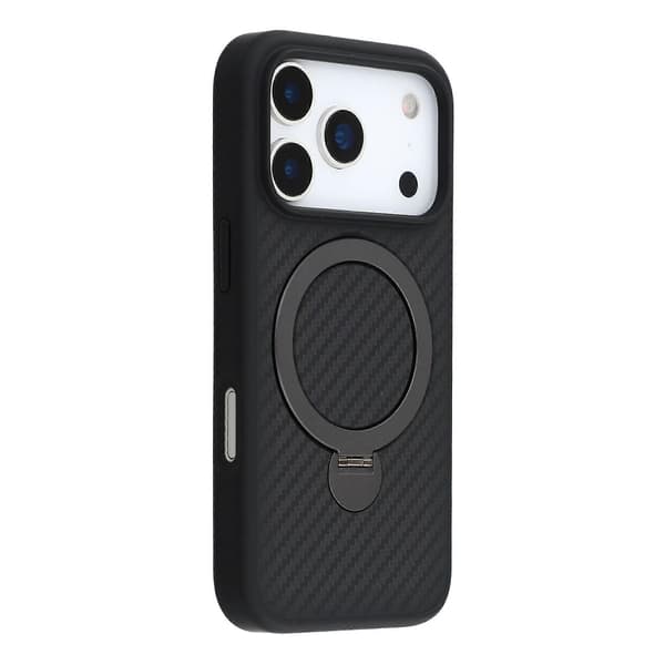 TKdaddy Deksel til iPhone 17 Pro Max, kompatibelt med MagSafe, stativ, TPU + PC-telefondeksel, karbonfibertekstur