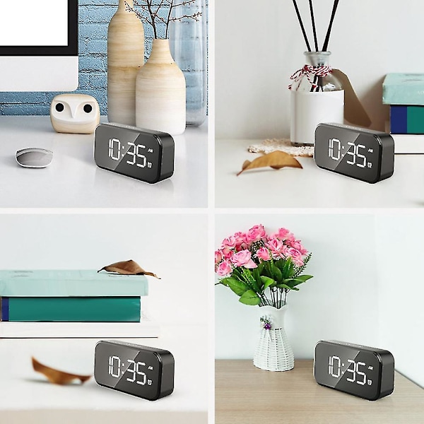 Digital väckarklocka för sovrum, sängklocka med 6 nivåer av ljusstyrka, snooze (svart utseende