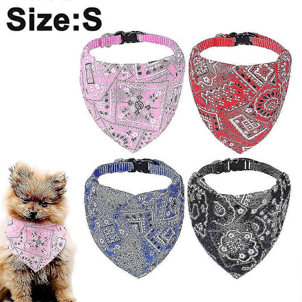4 Stykker Bandana til Hund Justerbar Hunde Kat Hvalpe Bandana Kæledyrstørklæde til Små og Mellemstore