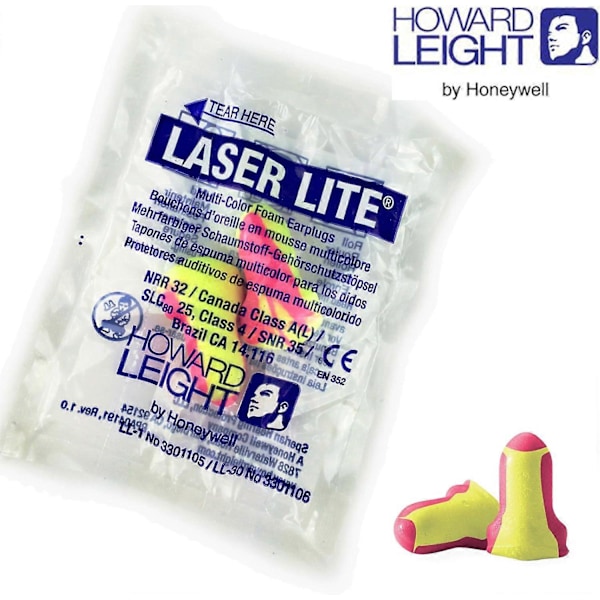 100 Par Howard Leight Laser Lite Individuellt Förpackade Öronproppar, Polyuretan