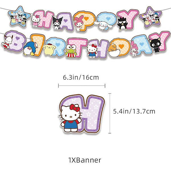 Kawaii Kitty Ballongsett Bursdagsfest Tilbehør Dekorasjon Banner Ballonger Kake Cupcake Toppers Sett
