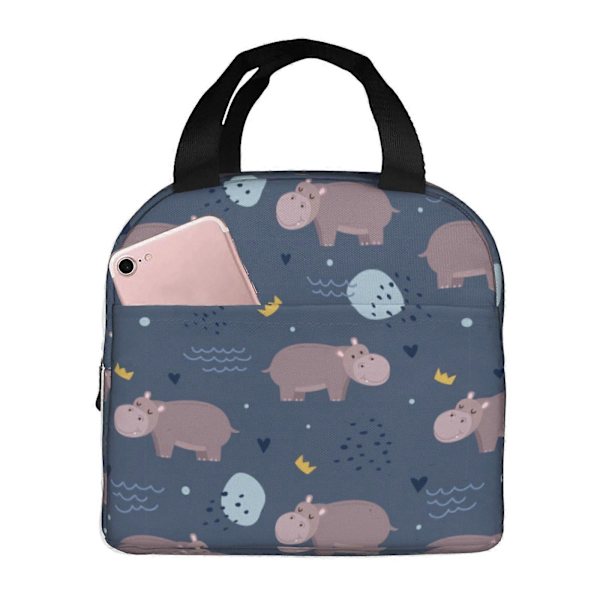 Hippo Dyr Lunsjpose Isolerende Lunsjboks Kawaii Vanntett Lunsjpose For Kvinner Menn Kontor Arbeid Piknik