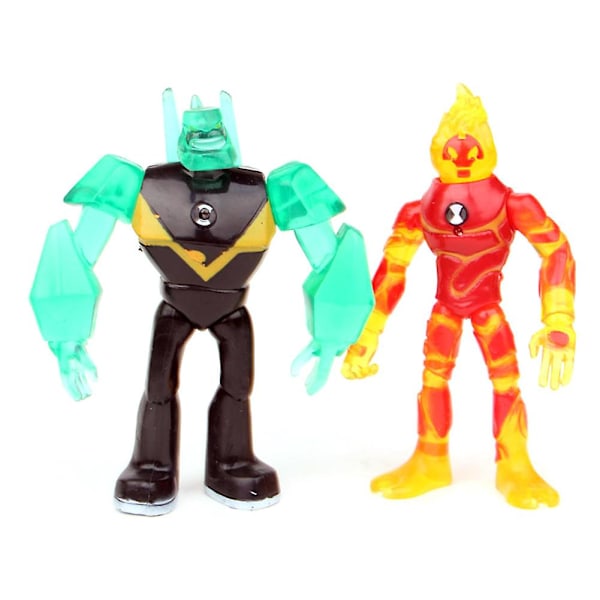 Haloppe 9 stk Ben 10 Kineceleran Heatblast LED Actionfigurer Legetøj Gave Skrivebordsdekoration