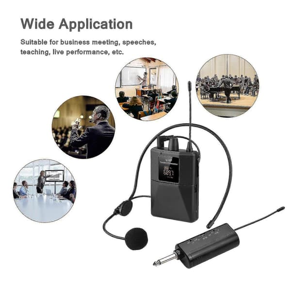UHF Trådløst Mikrofon Headset med Sender og Mottaker, LED Digital Display Bodypack -CDSX