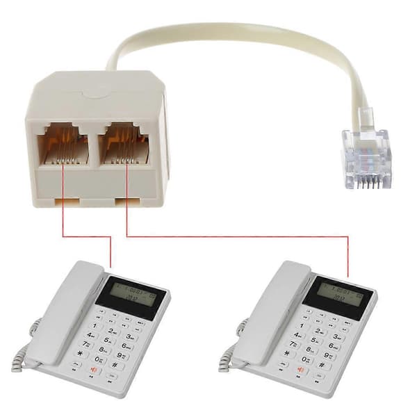 RJ11 Hanstik til 2 Hun Adapter Telefonledning Cat3 6P4C Stik 1 til 2