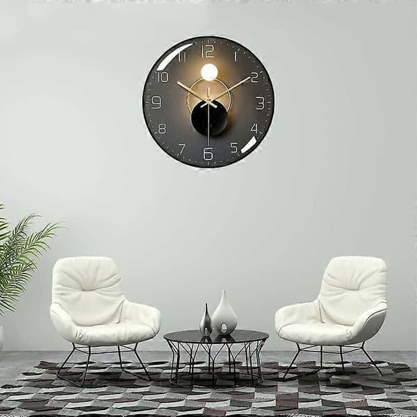 Modern Tyst Väggklocka, 30 cm Diameter Väggklocka, Rund Digital Kvarts Klocka (Svart)