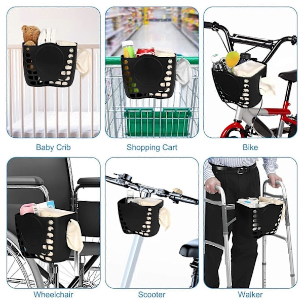 Universal Barnevognkoppholder Organizer Barnevognkurv, Barnevognkoppholder Oppbevaringskurv Tilbehør for Barnevogn Sykkel Walker Rullestol, Svart
