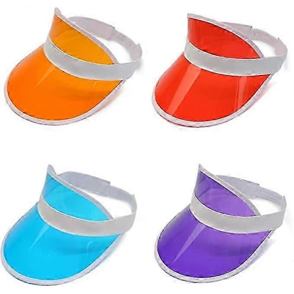 4 stk. unisex solskjerm, transparent solskjerm i plast, 80-talls solhatt for golf