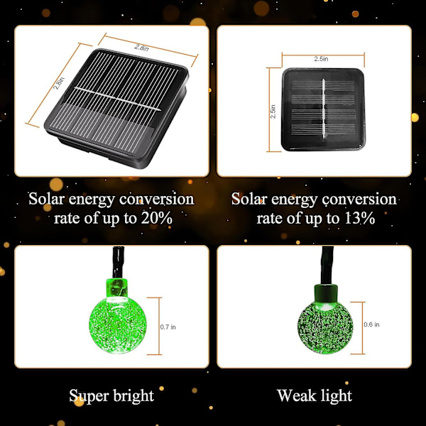 2-pak 100 LED 46ft Solcelled Stringlys Til Udendørs, Krystal Globe Lys Med 8 Tilstande, Vandafvisende Solcelled Stringlys Til Haven