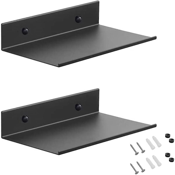 Metal Wall Shelves, 2 Pieces 20cm Black Floating Shelf, Wall Mounted Shower Shelf, Wall Mounted Rectangular Shelf With Holes And Screws For Living Roo