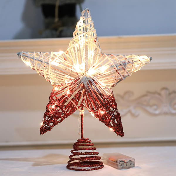 Juletræstopstjerne med LED-lys og glitter - Pynt til juletræet