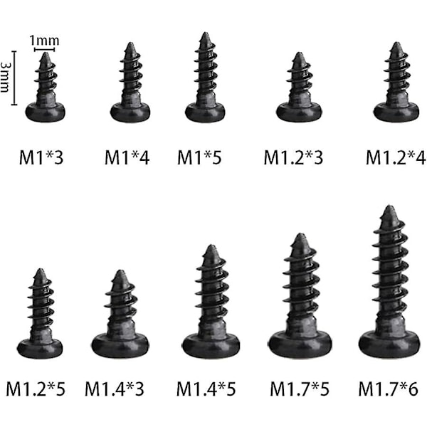 1000 st runda huvud självgängande Phillips mini träskruvar mini skruvar M1 M1.2 M1.4 M1.7 Phillips träskruvar sortiment hög precision mikroskruvar W
