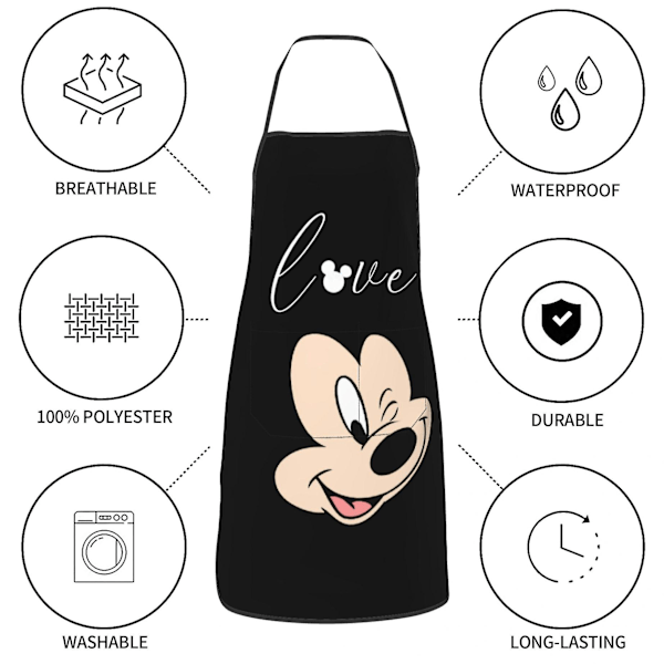 90-talls Klassisk Mickey Mouse Minnie Justerbar Med Lommer Grillforkle BBQ Donald Duck for Menn Kvinner Kokk Kjøkken Hjem Forkle for Matlaging Gaver W15