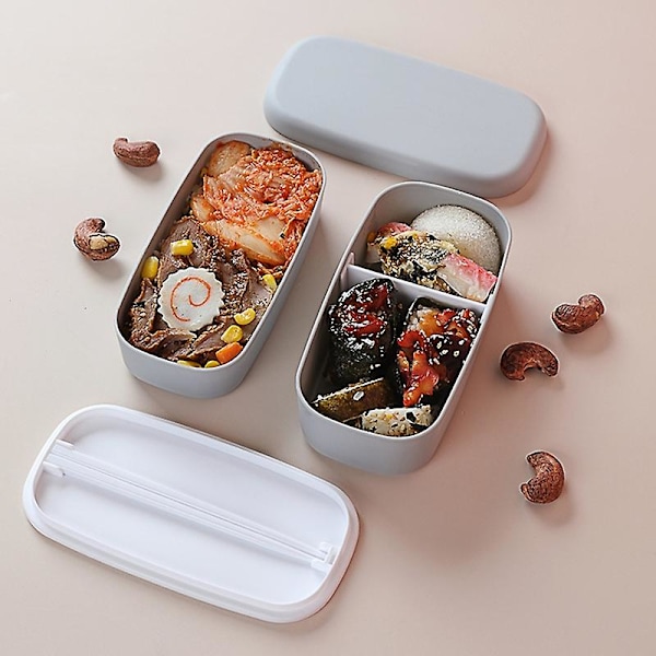Mikrovågsugnssäker 2-lagers lunchbox med fack, läckagesäker Bento-box, isolerad matbehållare för lunch