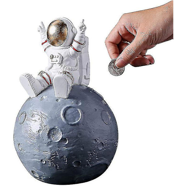 Spargris, astronautleksaker med planetsparbössa i harts, pengaburk för rymddekor, rymdmanspargrisar för pojkar, flickor och vuxna (röd)