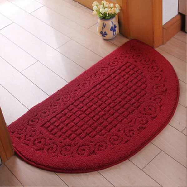Halvcirkel Dörrmatta Halvcirkel Golvmatta Dammfälla Polyesterfiber Stark Absorption Halkskydd för Utomhus Inomhus Mörk Röd 48x78cm / 18.9x30.7in