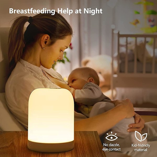 Natlys til Børn, Baby Natlys, RGB Farveskiftende Natlys Børneværelse Natlys, USB Porte, Dæmpbar Berøringsvarm Lys Børneværelse, Soveværelse, Barn