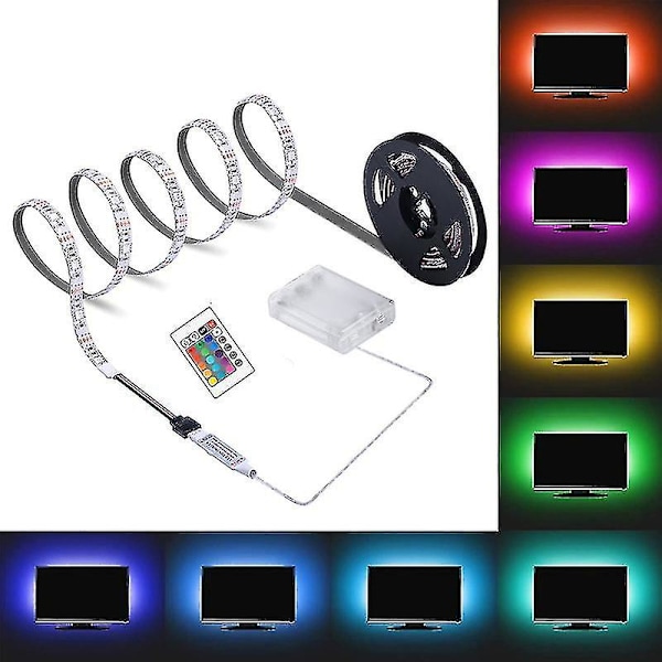 LED-remsa med fjärrkontroll, batteridriven, hög ljusstyrka, IP65 vattentät, dekoration, DC 5V RGB 5050, TV-bakgrundsbelysning, rumsbelysning, väggdekor för H