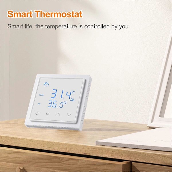 Smart Termostat 16A Golvvärme Temperaturregulator med LED Touchskärm 85-265V Elektrisk Värme