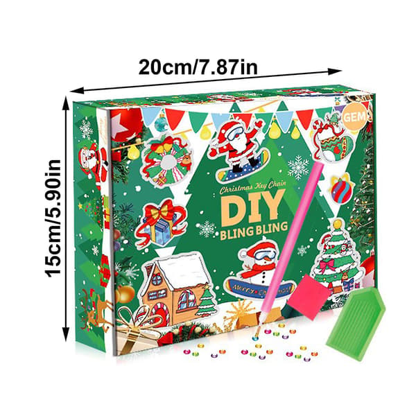 Jul Blind Box, 15 st DIY Cartoon Diamantmålning Nyckelring Hänge för Barnpresent--