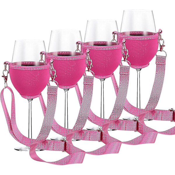 4-pack vinglas hållare för upphängning - Vinglas hållare för upphängning - Kopphållare för festival - Vinglas hållare för jul, födelsedag, bröllop (rosa)
