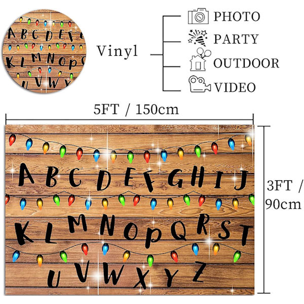 Jouluvalot Aakkoset Valokuvaustausta Maalaismainen Puinen Stranger Tausta Syntymäpäiväjuhliin Tarvikkeet Valokuvaus Booth Props Vinyl 5x3ft