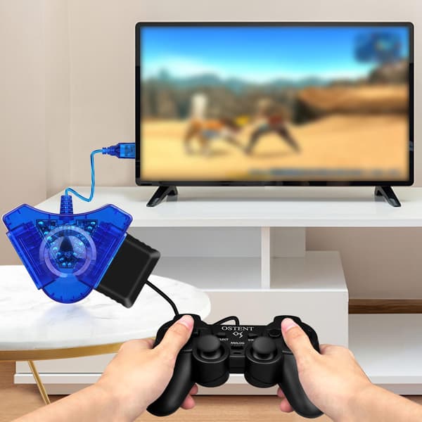 USB-adapterkonverterkabel egnet til Sony PS1 PS2 kablet controller gamepad joystick til PC - farve blå