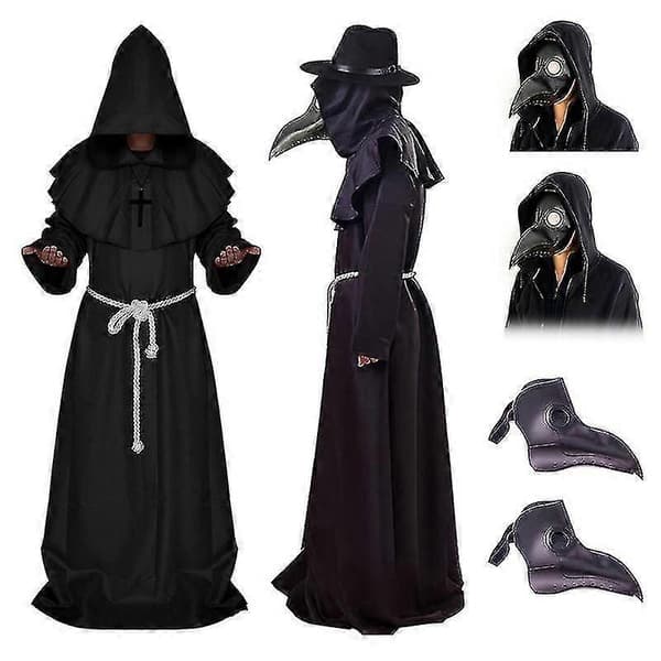 Halloween Middelalder Hætteklædt Kåbe Pestedoktor Kostume Maske Hat Til Mænd Munk Cosplay Steampunk Præst