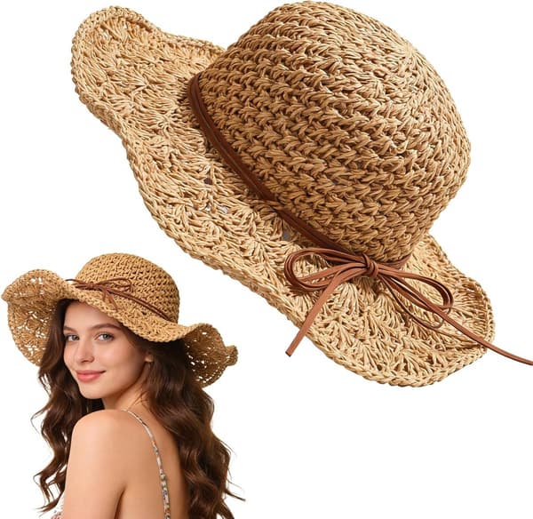 Sommer stråhat til kvinder, foldbar solhat med UV-beskyttelse til strand og rejser, boho-stil, perfekt til udendørs aktiviteter