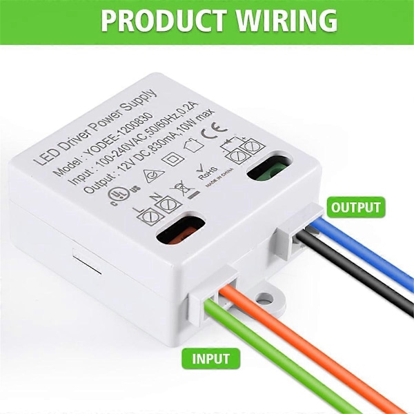 LED Transformer 12V/DC, 0-10W Mini Transformer, Strømforsyningsdriver, Elektronisk Transformer til 12V LED Lys og LED Lys