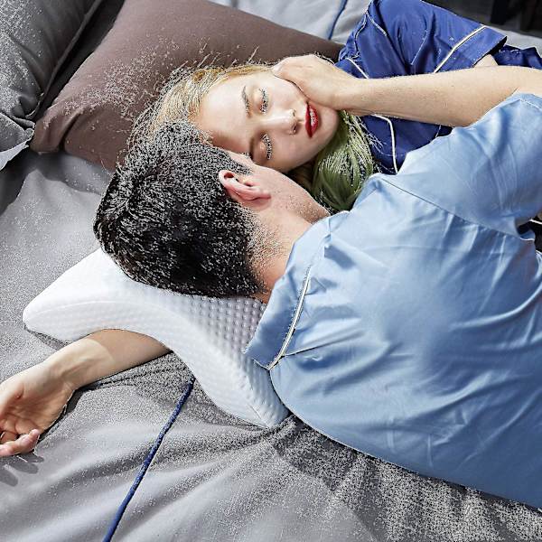 Sovepute for par, armstøttepute, pute med langsom rekyl, trykkpute, kosepute, minneskum, reisepute, buet U-formet pute som gir komfort og støtte