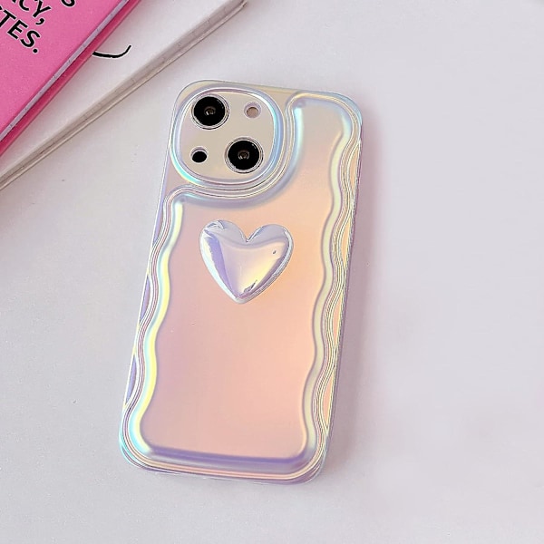 För Iphone 14 Fodral 6.1-tum, Söt 3d Kärleksvåg Ram Mjuk Tpu Glitter Laser Flerfärgad Flash Fodral För Iphone 14 Flicka Flicka Lila